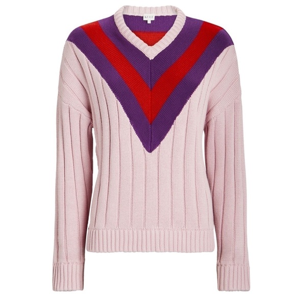 KULE Cotton Cashmere Rib Knit Striped V-Neck Pullover Varsity Tennis Sweater XS - Picture 12 of 12